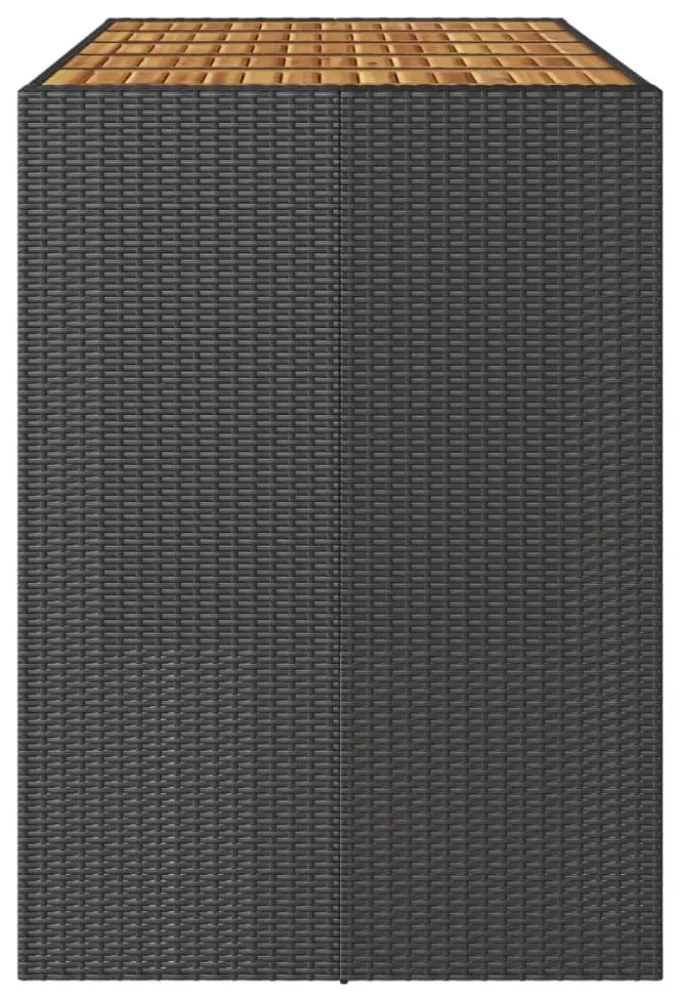 fekete polyrattan kerti bárasztal akácfa lappal 185x80x110 cm