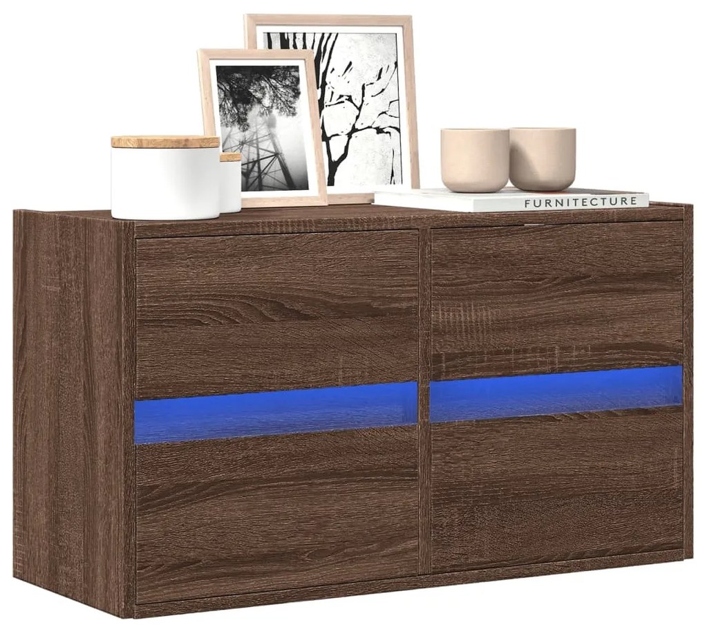 barna tölgyszínű fali TV-szekrény LED-del 80 x 31 x 45 cm