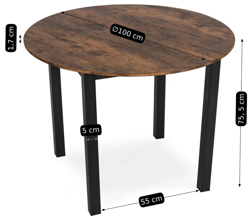 Kerek Étkezőasztal Rusztikus Tölgy Színben. TEO 100 cm