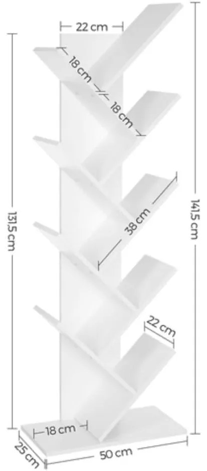 Könyvespolc, állópolc, fehér 50x25x141cm