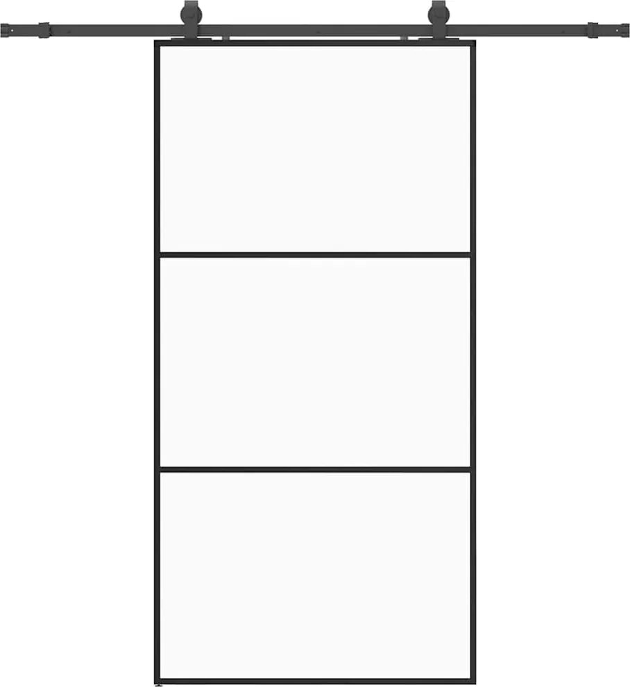 vidaXL fekete ESG üveg tolóajtó fémszerelvény-szettel 102x205 cm