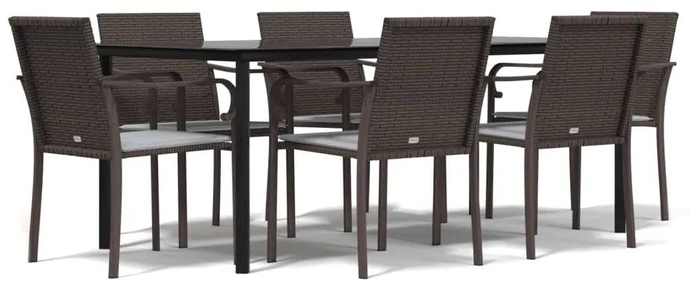 vidaXL 7 részes polyrattan és acél kerti étkezőgarnitúra párnával