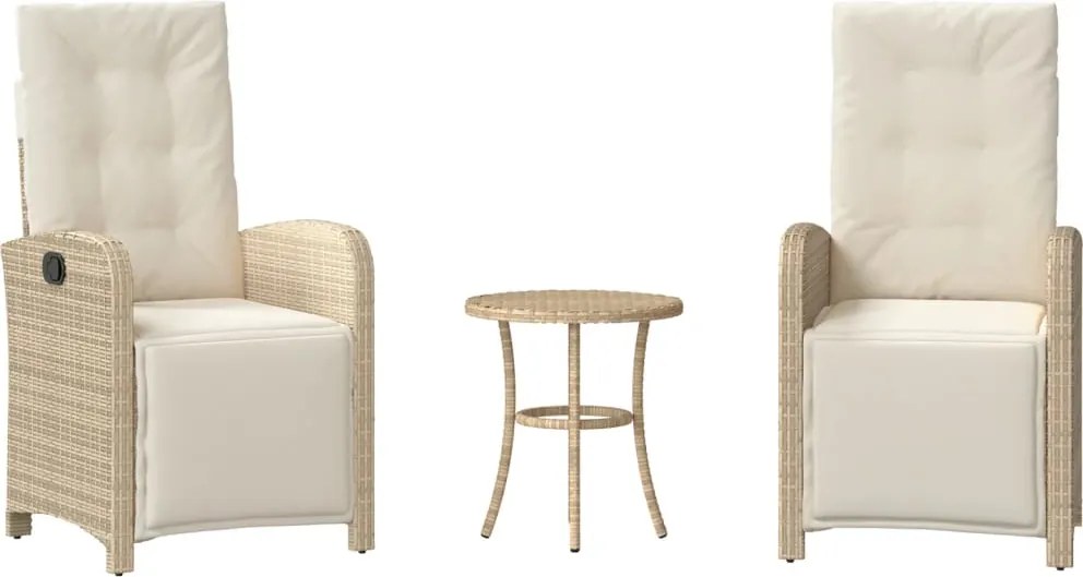 vidaXL 3 részes bézs polyrattan bisztrógarnitúra párnával