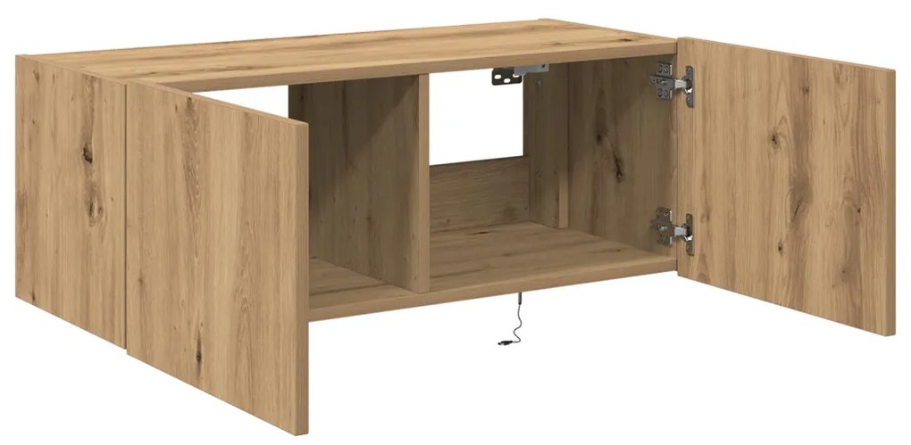 LED világítással ellátott TV fali szekrény, kézműves tölgy, 80x35x31 cm