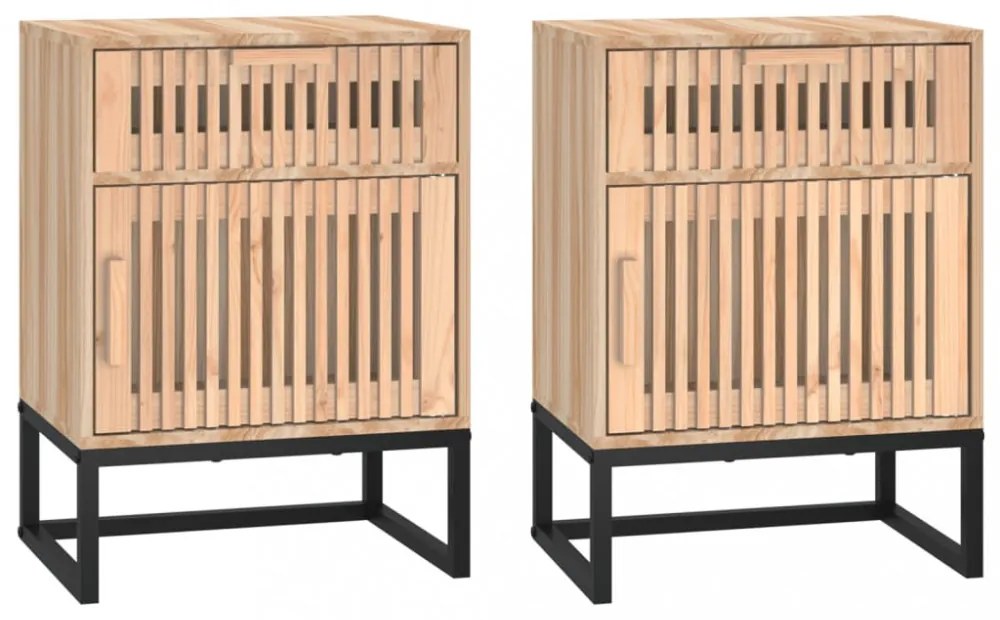 2 db szerelt fa és vas éjjeliszekrény 40x30x55,5 cm
