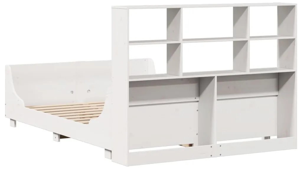 fehér tömör fa könyvespolcos ágy matrac nélkül 140 x 200 cm