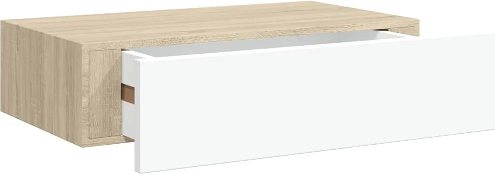 vidaXL falra szerelhető fiókos polc tölgyfa és fehér színben 40 x 23,5 x 10 cm MDF