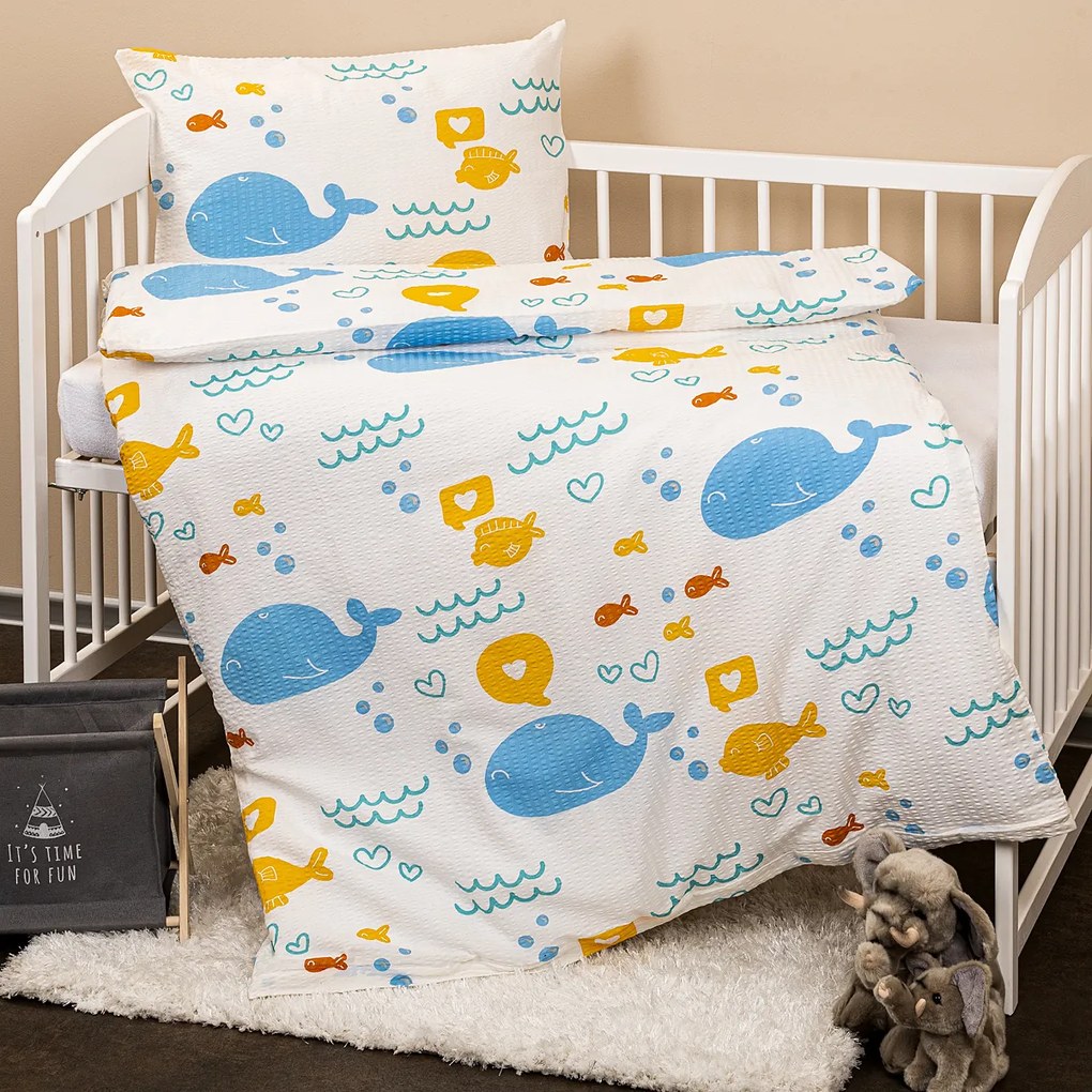 4Home Bálna gyerek krepp ágyneműhuzat kiságyba, 100 x 135 cm, 40 x 60 cm