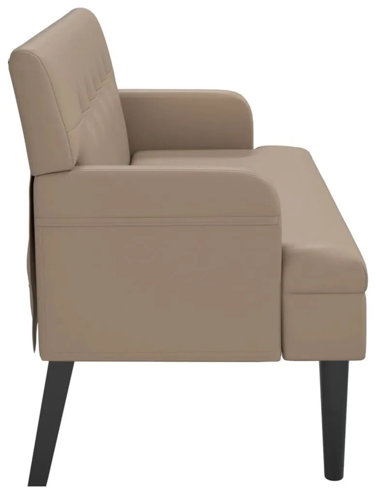 cappuccino-színű műbőr pad háttámlával 112x65,5x75 cm