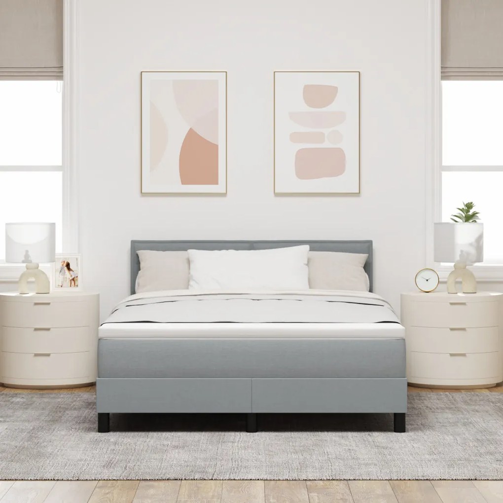 Box Spring Ágy matraccal Világosszürke 140x190 cm Szövet