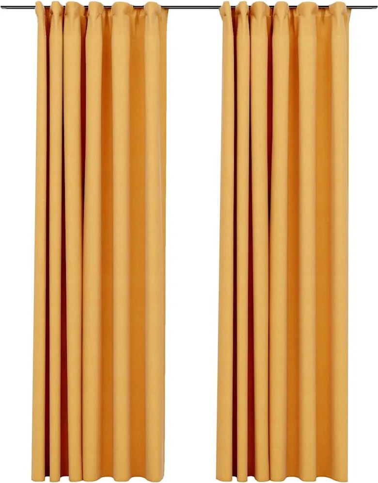 vidaXL 2 db sárga vászonhatású sötétítőfüggöny kampókkal 140 x 225 cm