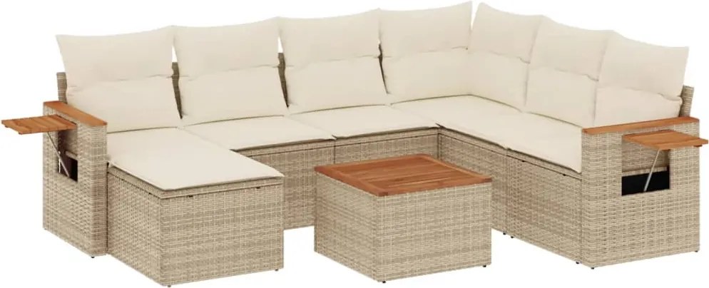 vidaXL 8 részes bézs polyrattan kerti ülőgarnitúra párnával