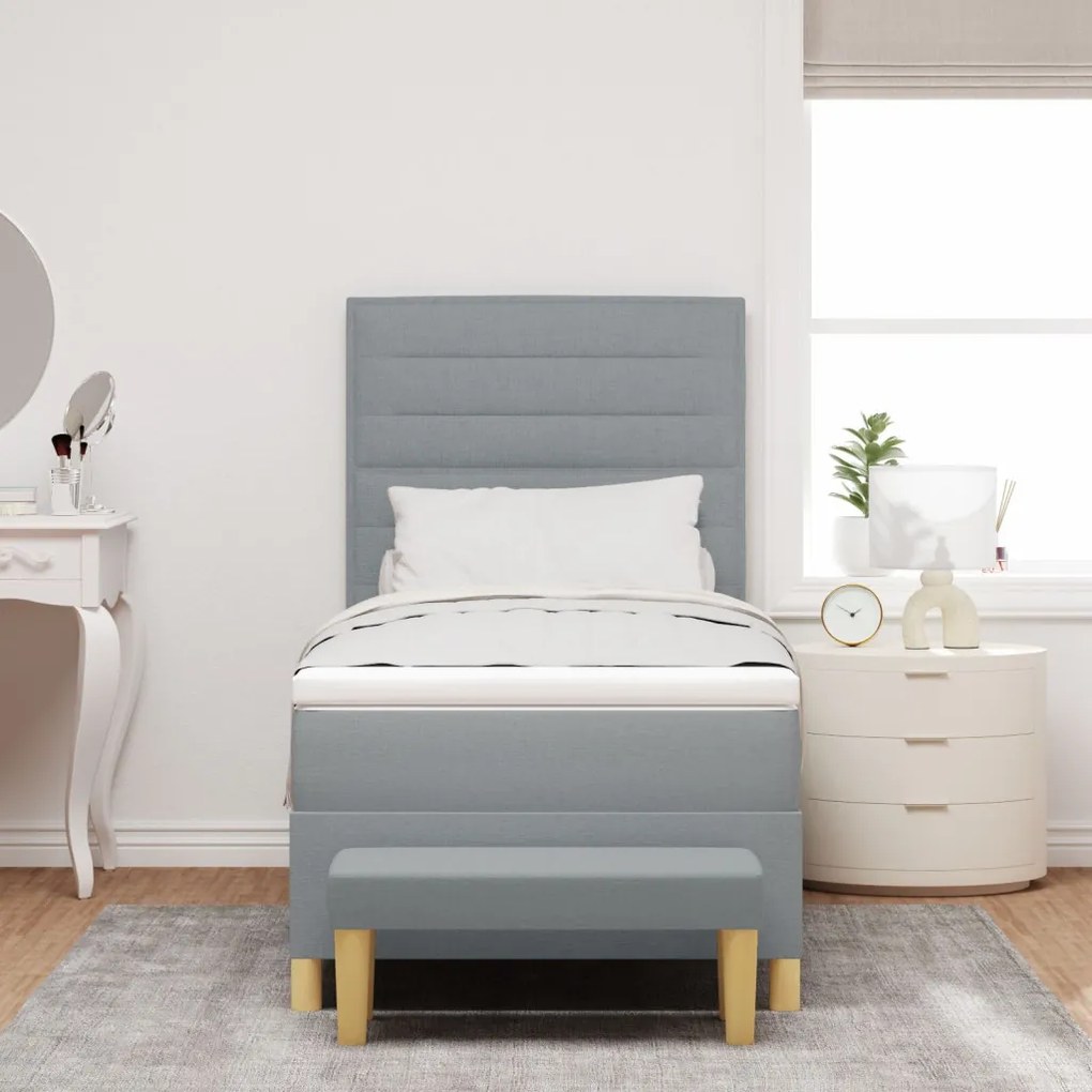 Boxspring ágy matraccal és padlóval Világosszürke 90x200 cm Szövet