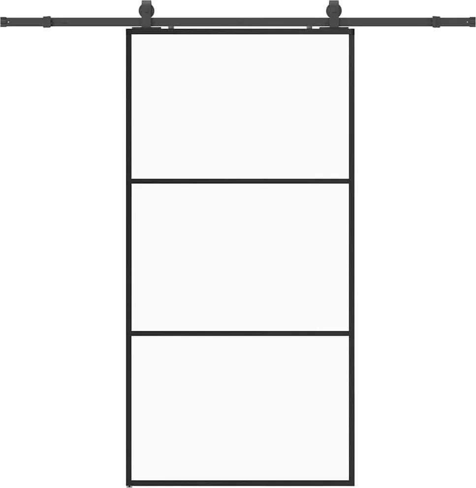 vidaXL fekete ESG üveg tolóajtó fémszerelvény-szettel 102x205 cm