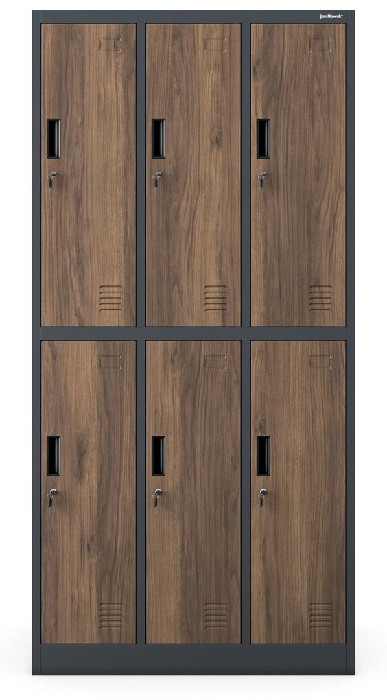 Fém öltözőszekrény 6 rekeszes IGOR, 900 x 1850 x 450 mm, Eco Design: antracit/ dió