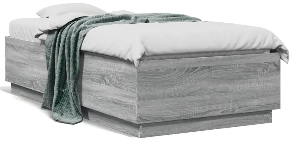 szürke sonoma színű szerelt fa ágykeret LED-del 75x190 cm