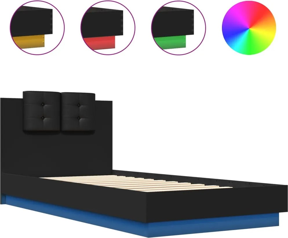 vidaXL fekete ágykeret fejtámlával és LED-világítással 100 x 200 cm