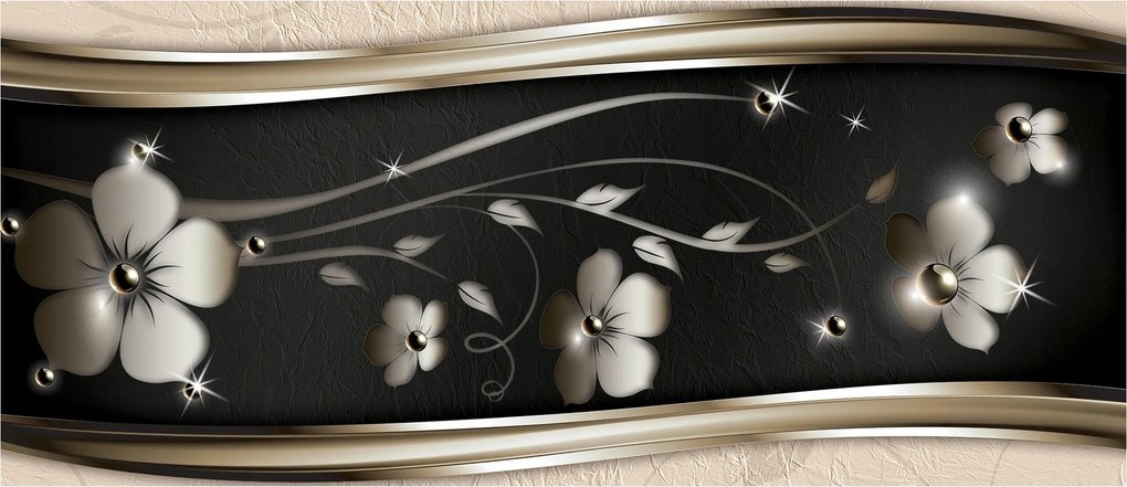 Fotótapéta Flizelin Metál Virágok Ezüst sötét háttér 91x211 +ragasztó