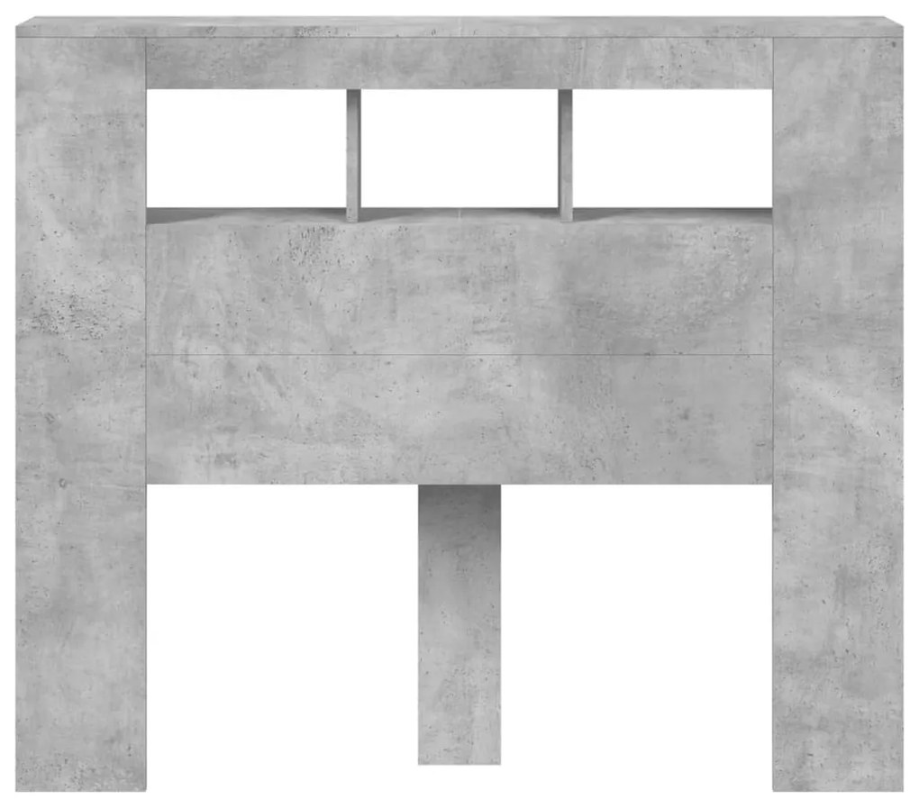 betonszürke szerelt fa LED-es fejtámla 120x18,5x103,5 cm