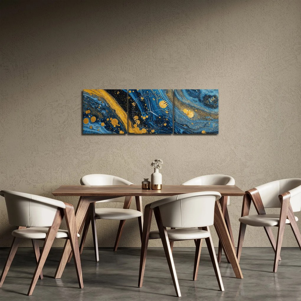 Kép - Kék absztrakció arannyal (órával) (90x30 cm)