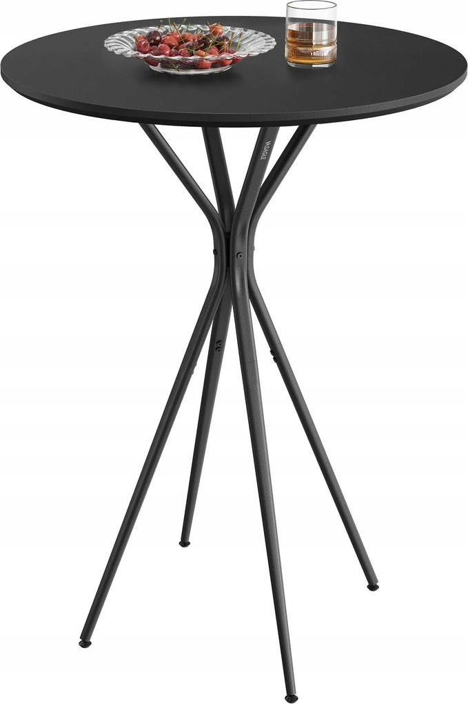 Fekete kerek bárasztal konyhai étkezőasztal acél lábakkal