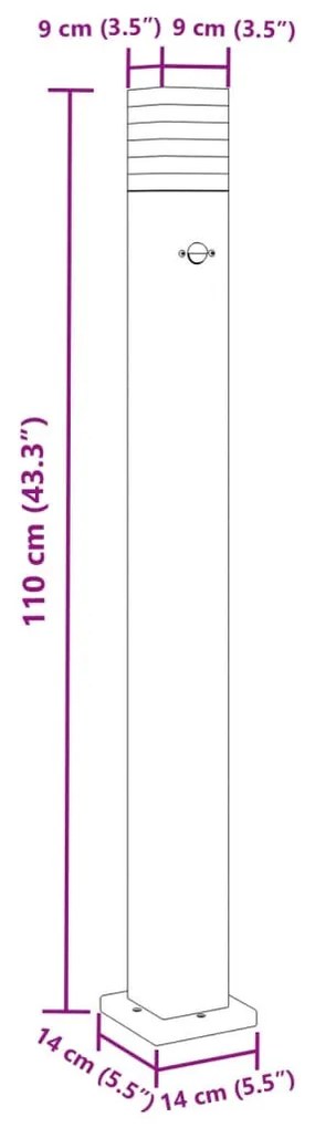 3 db fekete alumínium kültéri állólámpa érzékelővel 110 cm