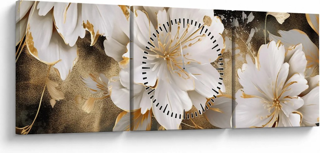 Kép - Virágok aranyban (órával) (90x30 cm)