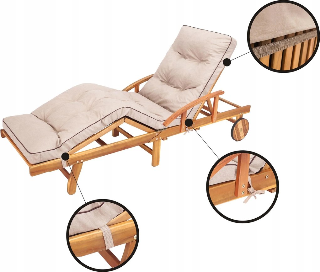 Összecsukható hosszú napozóágy kerti strand háttámlával 201x55 cm