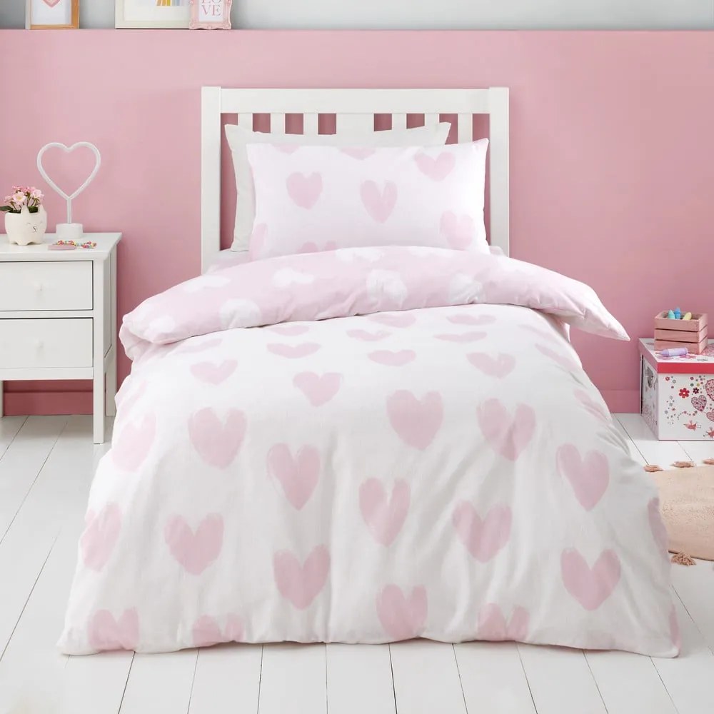 Egyszemélyes flanel gyerek ágyneműhuzat 135x200 cm Hearts – Catherine Lansfield