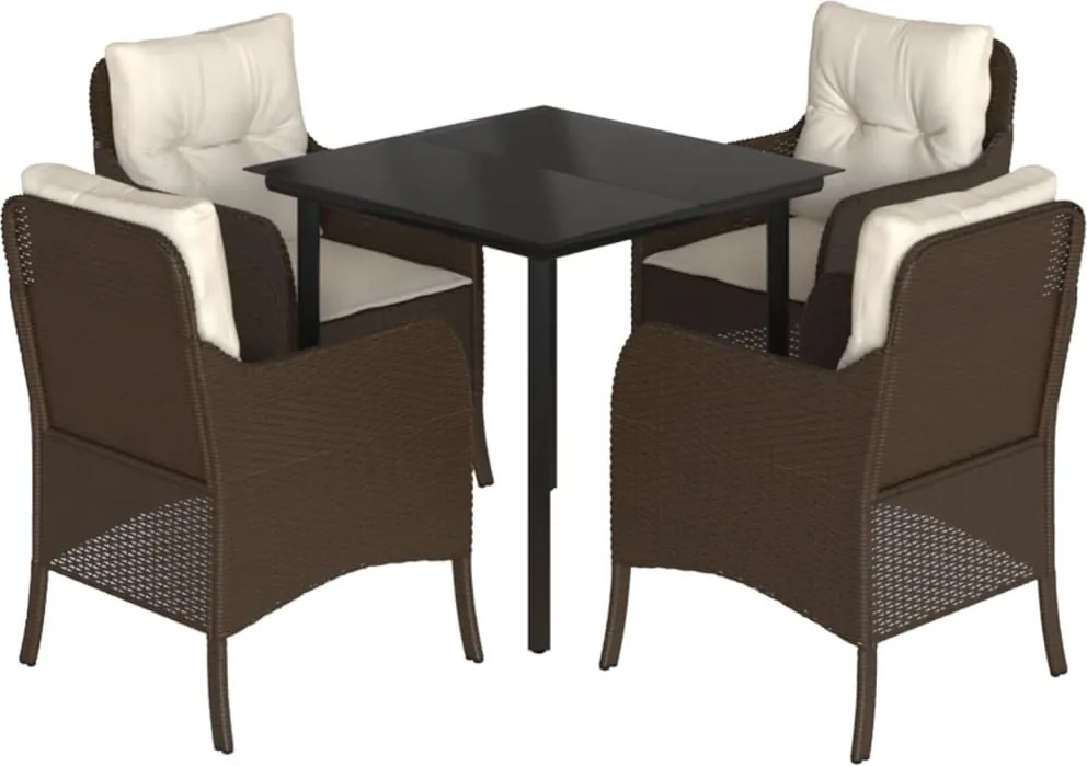 vidaXL 5 részes barna polyrattan kerti étkezőgarnitúra párnákkal