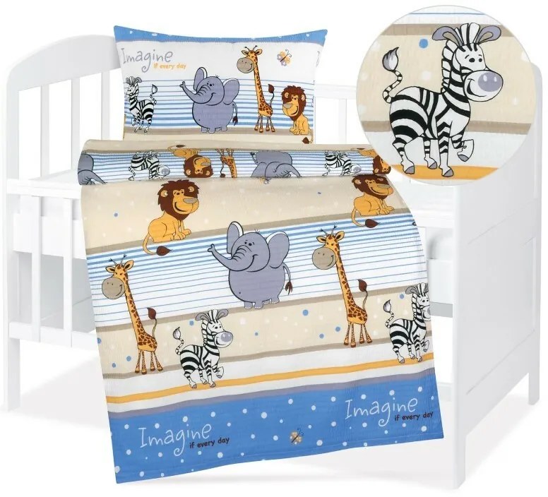 Bellatex Baby krepp ágynemű Agata Safari kék, 90 x 135 cm, 45 x 60 cm