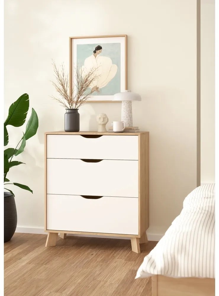 Fehér-natúr színű komód tölgyfa dekorral 79x92x40 cm Ikast – Tvilum