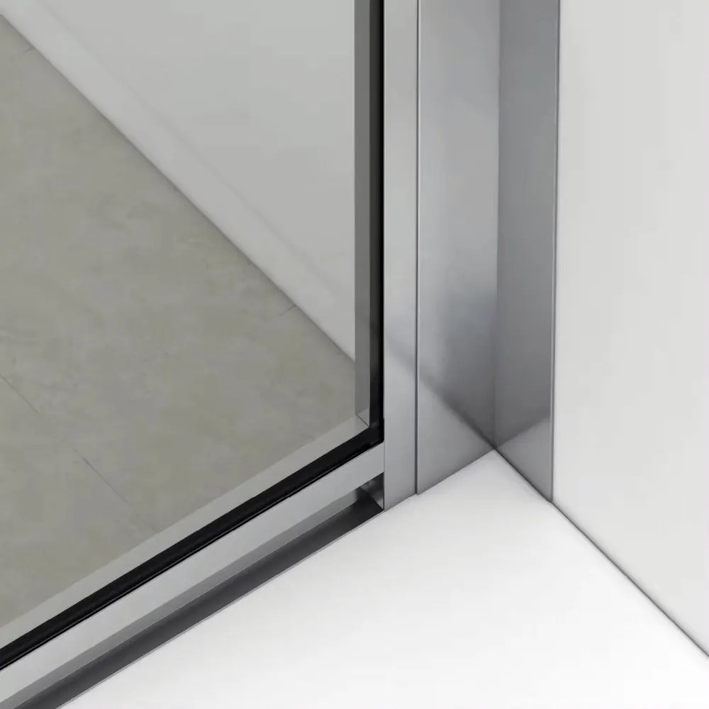 Stuxi Delhi 100x90 aszimmetrikus szögletes tolóajtós zuhanykabin 6 mm vastag vízlepergető biztonsági üveggel, krómozott elemekkel, 200 cm magas
