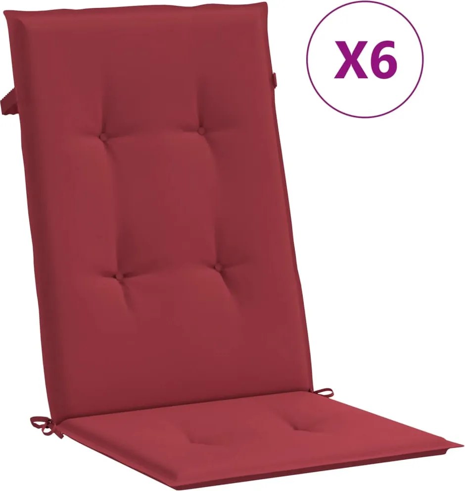 vidaXL 6 db bordó szövet kerti magas háttámlájú székpárna 120x50x3 cm
