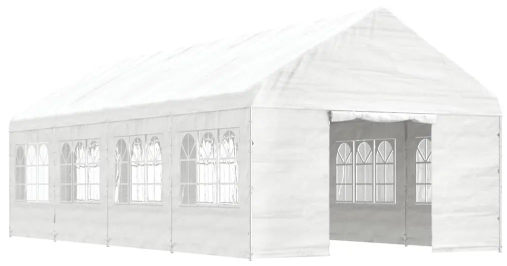 Fehér polietilén pavilon tetővel 8,92 x 4,08 x 3,22 m