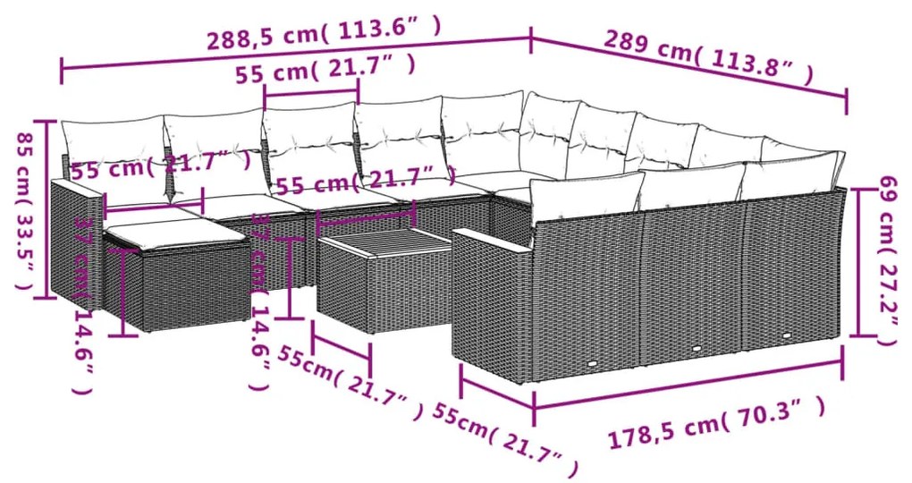 13 részes bézs polyrattan kerti ülőgarnitúra párnákkal