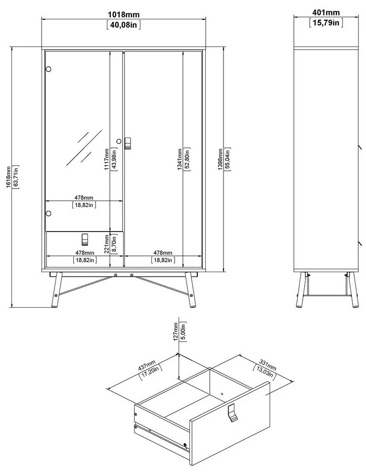 Natúr színű tálalószekrény tölgyfa dekorral 102x162x40 cm Ry – Tvilum
