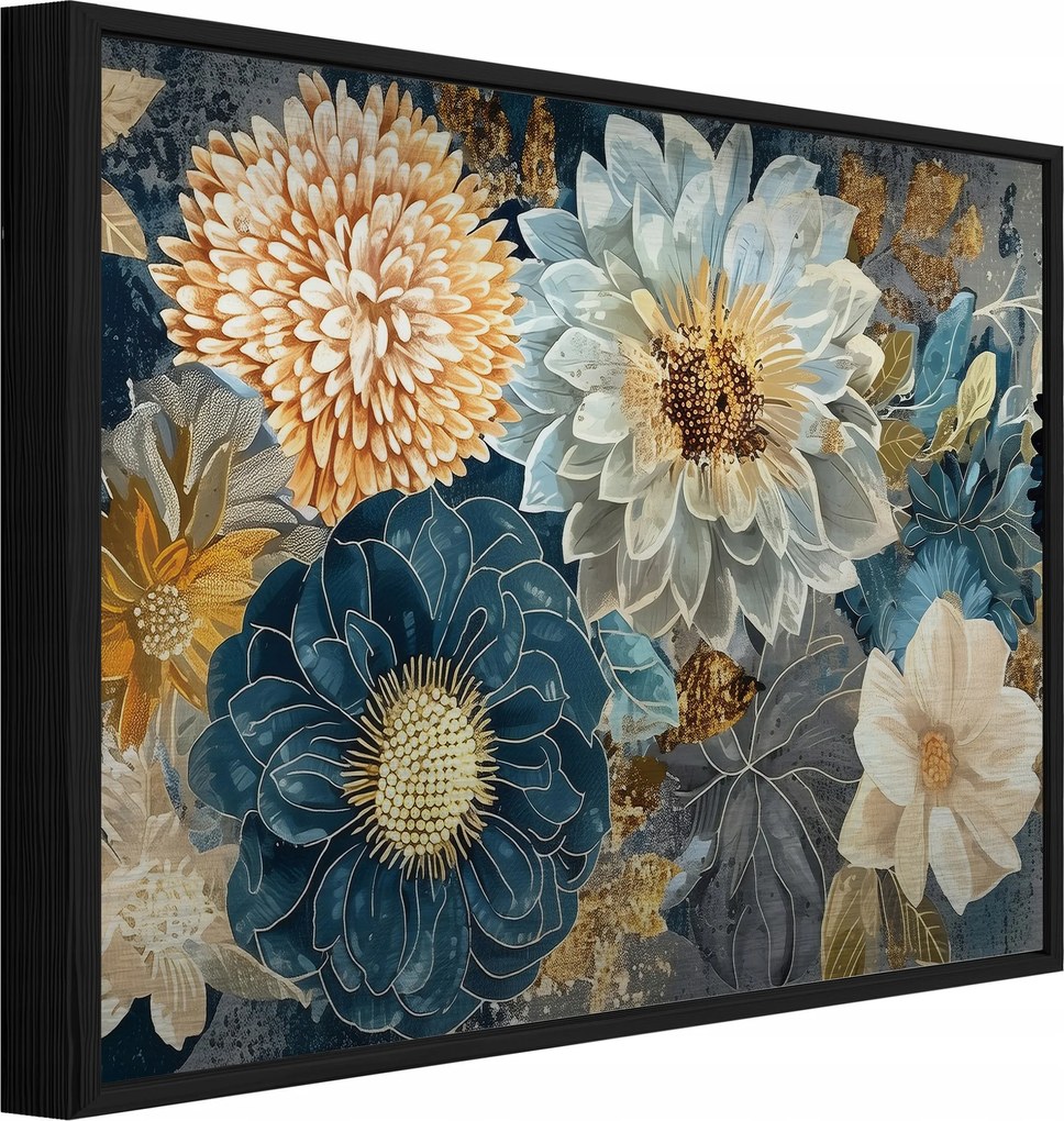 Fém Kép Fekete Keretben Virágok Retro Loft Fürdőszoba Konyha 120x80