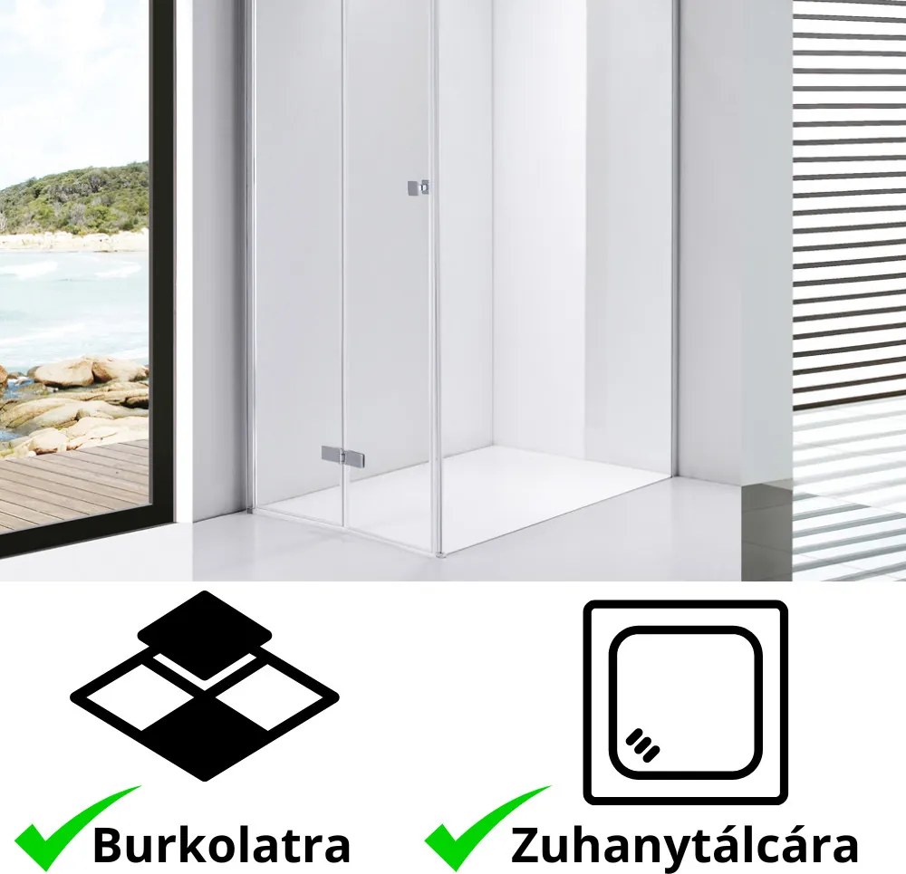 Stuxi Verona 90x100 aszimmetrikus csuklóajtós zuhanykabin 6 mm vízlepergető biztonsági üveggel, króm