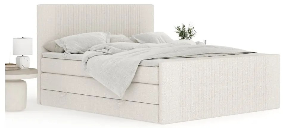 Bézs ágyneműtartós boxspring ágy 200x200 cm Bergamo – Maison de Rêve