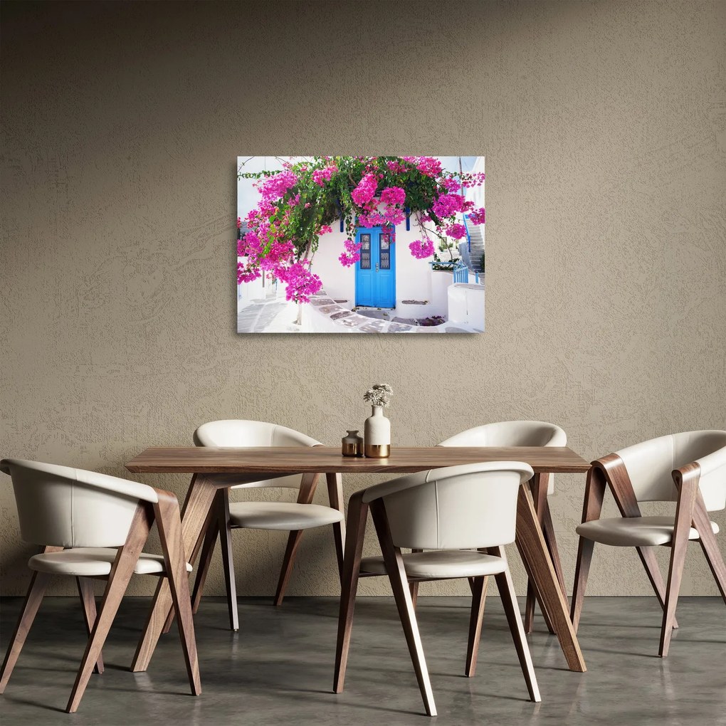 Üveg kép - Hagyományos görög ház (70x50 cm)