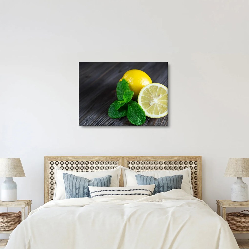 Citrom és a menta az asztalon képe (70x50 cm)