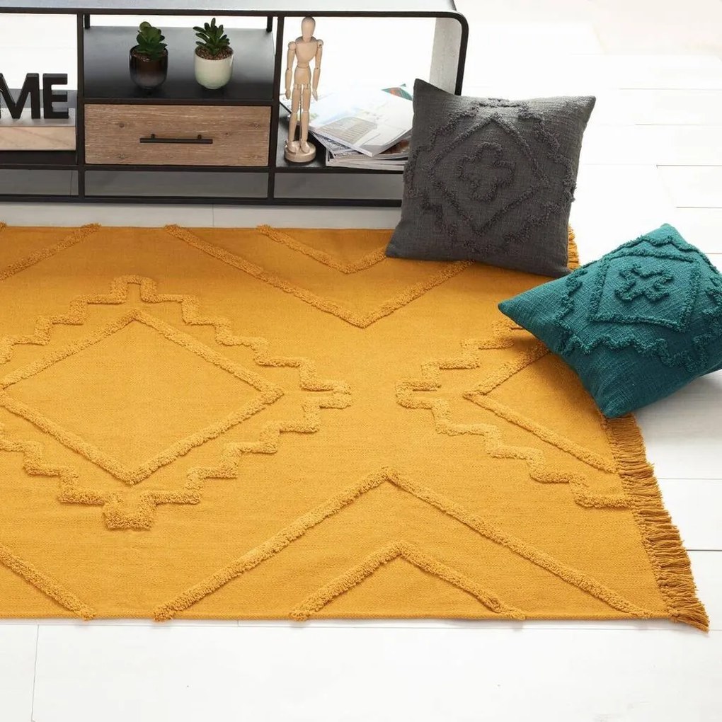 Rombusz mintás szőnyeg, 120x170 cm, okkersárga - ALI