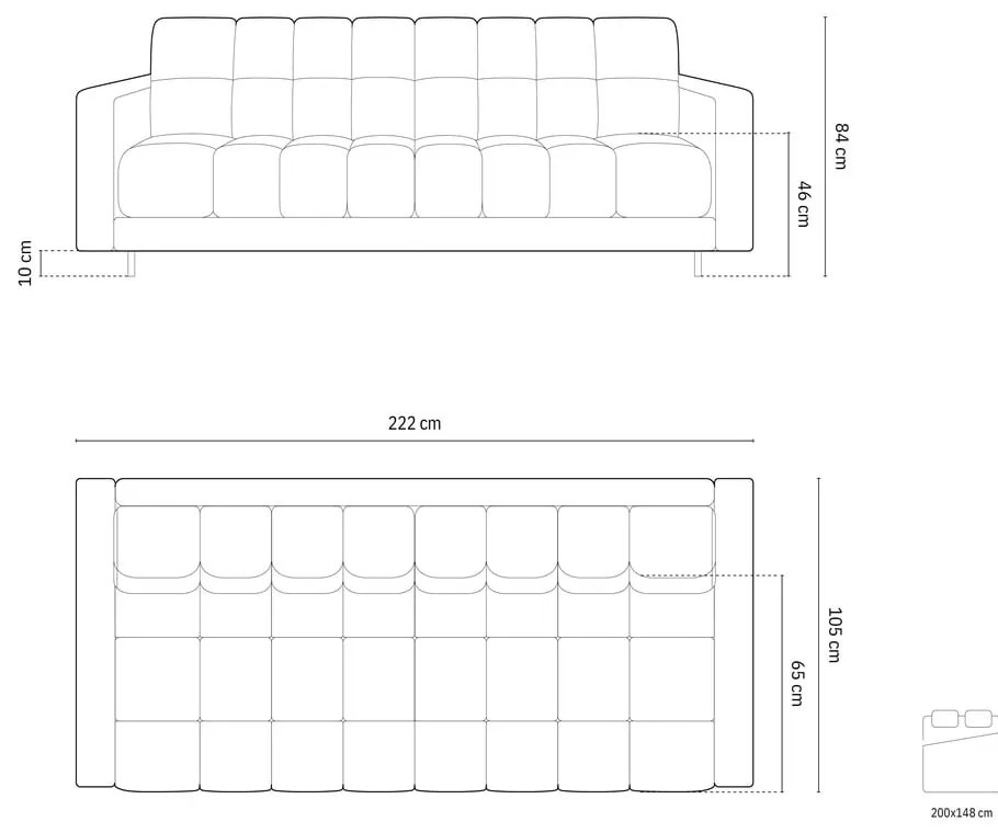 Sötétkék buklé kinyitható tárolóhelyes kanapé 222 cm Bali – Cosmopolitan Design