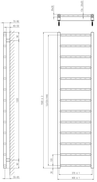 Sapho - Fürdőszobai törölközőradiátor METRO DOS 323W 40x150 cm matt fekete