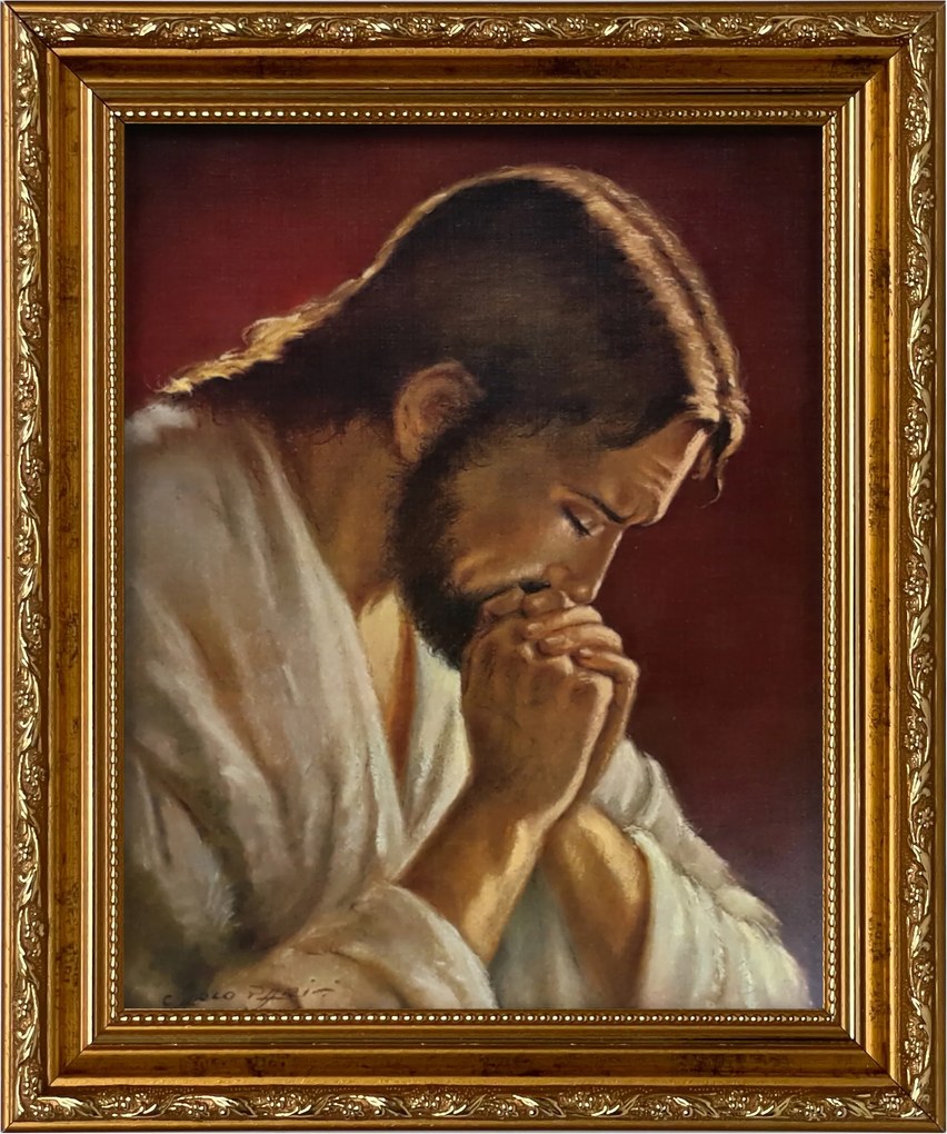 Vászonkép 31x26 Jézus Krisztus Imádkozó Arany Díszített Keret