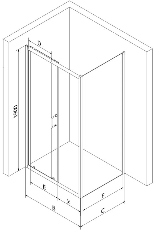 Mexen Apia zuhanykabin tolóajtóval 120 (ajtó) x 100 (fal) cm, 5mm átlátszó üveg, arany profil + fekete SLIM zuhanytálca, 840-120-100-50-00-4070G