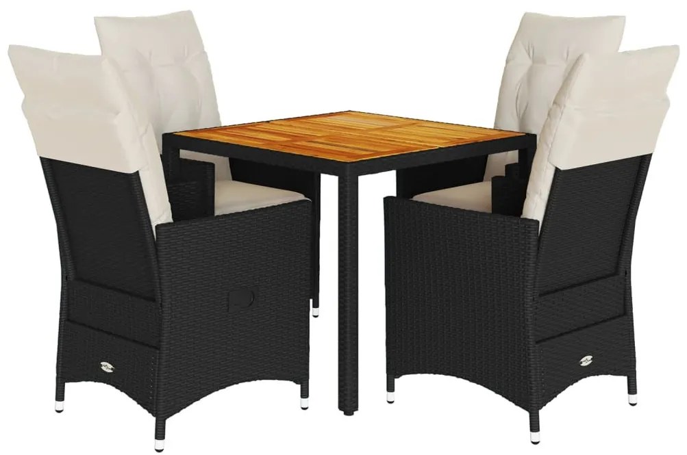 5 részes fekete polyrattan kerti étkezőgarnitúra párnákkal