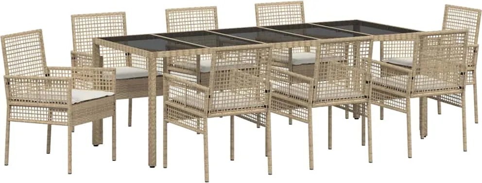 vidaXL Kert étkező szett 9 pcs Bézs polirattan