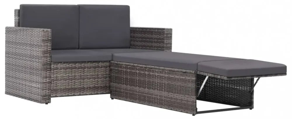 vidaXL 2 részes szürke polyrattan kerti bútorszett párnákkal